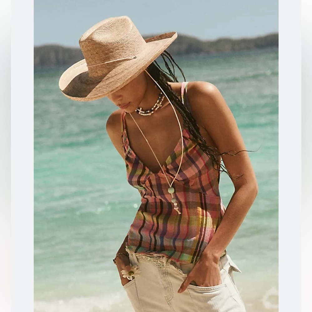 Free People Gingham Colorful Tank Top
